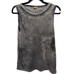 Vocal Blue Tie Dye Rhinestone Embellished Tank Top Y2K Beaded Neck Small IM2300T